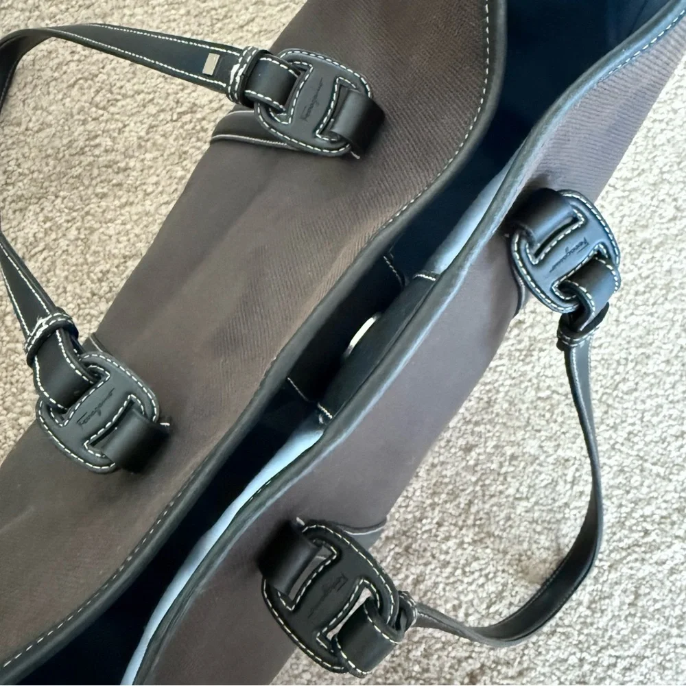 Salvatore Ferragamo Canvas Leather Tote Shoulder Bag
